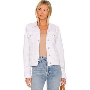 PAIGE Rowan White Denim Jacket Cropped Stretch Button Front Minimalist Spring‎ L
